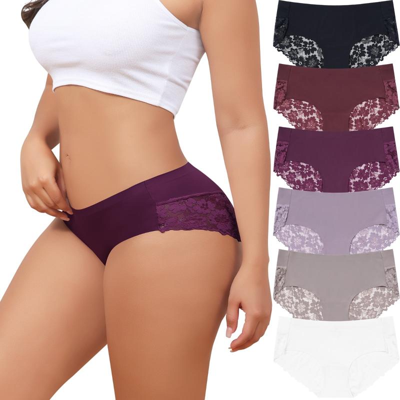 LEVAO Cheeky Underwear for Women Lace Seamless Bikini Panties Ladies Soft No Show Hipster 6 Pack S-XXL