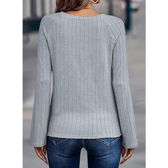 Dokotoo Long Sleeve Lightweight Tops 2024 Fall Fashion Trendy T-Shirts Crewneck Casual Knit Basic Tee