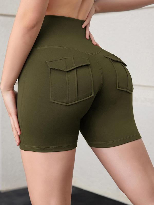 Women's High Waist Flap Pocket Shorts, Casual Solid Color Skinny Shorts, Summer Bottoms, Ladies Bottoms for Daily Outdoor Wear