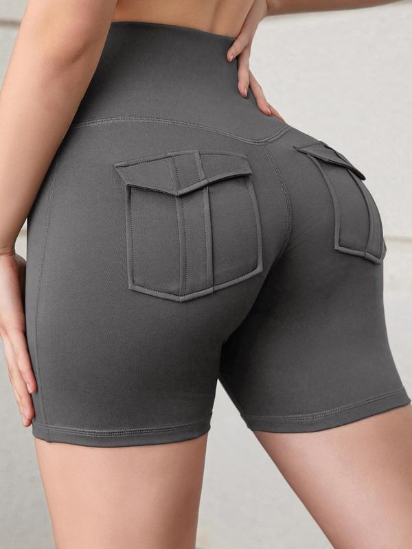 Women's High Waist Flap Pocket Shorts, Casual Solid Color Skinny Shorts, Summer Bottoms, Ladies Bottoms for Daily Outdoor Wear