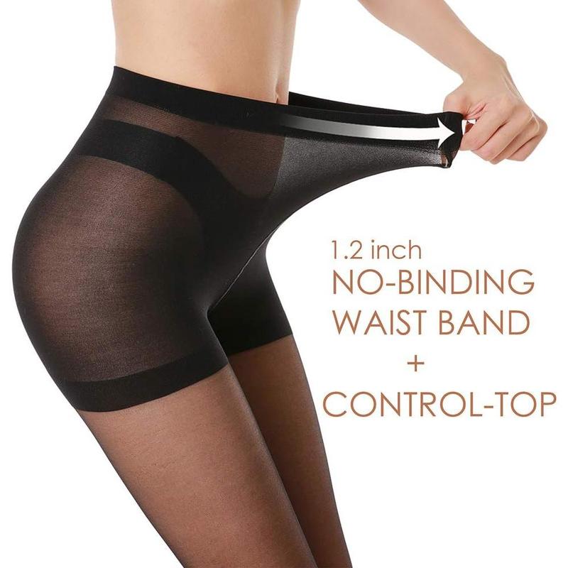 3 Pairs Women's Sheer Tights - 20D Control Top Pantyhose with Reinforced Toes