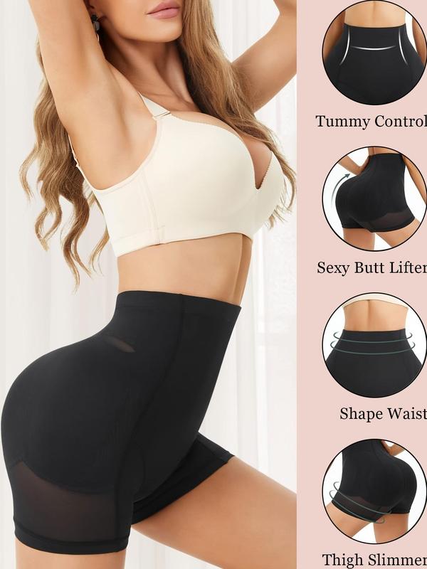 Women's Solid High Waist Seamless Removable Pad Shapewear Shorts, High Stretch Tummy Control Shapewear Clothing, Ladies Shapewear Bottoms for All Seasons