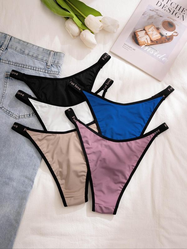 Women's 5pcs Letter Tape Panty, Soft Comfy Breathable High Cut Knicker for Daily Wear, Summer Wear 2024, Underwear for All Seasons, Breathable Underwear