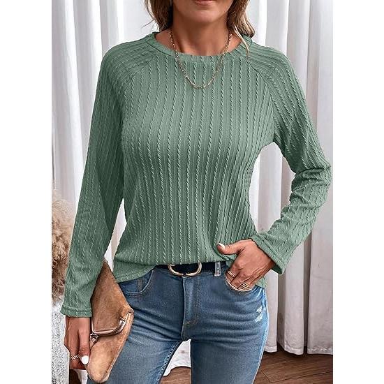 Dokotoo Long Sleeve Lightweight Tops 2024 Fall Fashion Trendy T-Shirts Crewneck Casual Knit Basic Tee