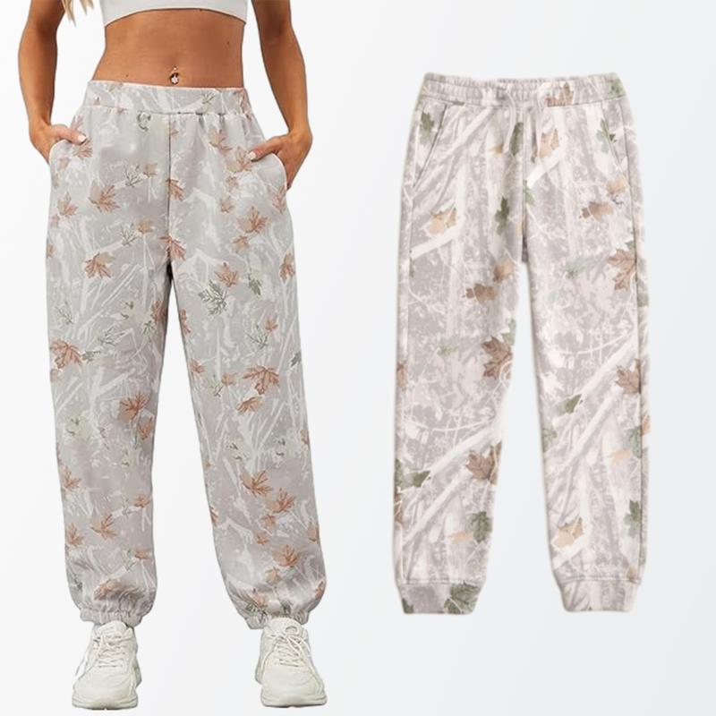 Women's Maple Leaf Sweatpants Pattern Print Jogging Pants Y2K Camouflage Loose Sweatpants Stretch High Waist Pants Sports Fitness Jogging Pants Casual Pants with Pockets