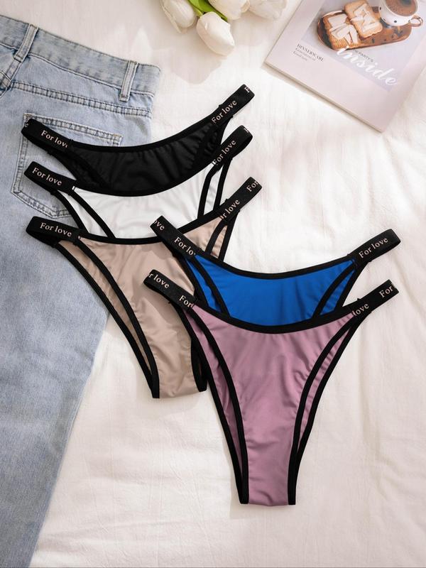 Women's 5pcs Letter Tape Panty, Soft Comfy Breathable High Cut Knicker for Daily Wear, Summer Wear 2024, Underwear for All Seasons, Breathable Underwear