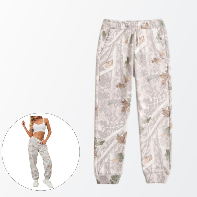 Women's Maple Leaf Sweatpants Pattern Print Jogging Pants Y2K Camouflage Loose Sweatpants Stretch High Waist Pants Sports Fitness Jogging Pants Casual Pants with Pockets