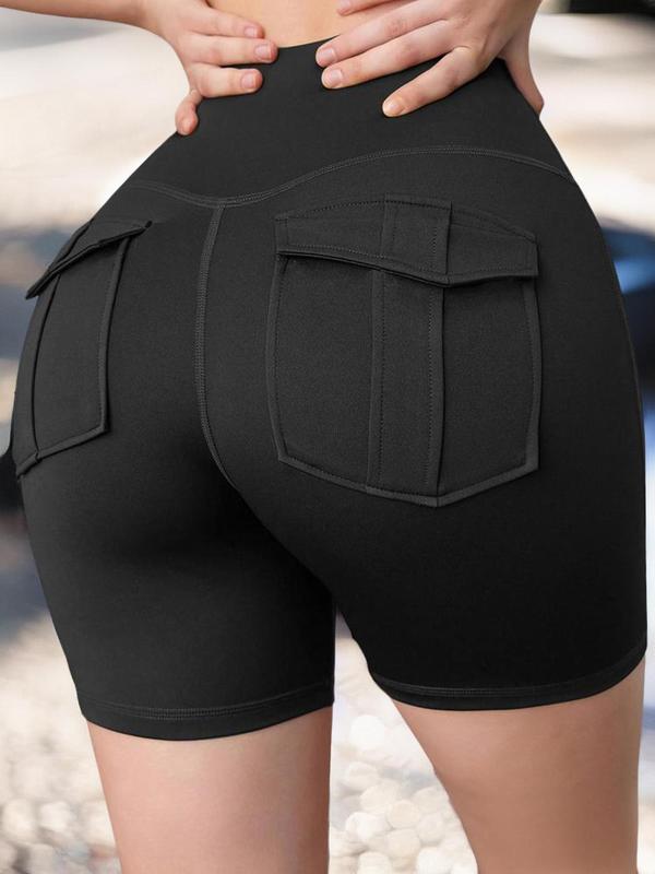 Women's High Waist Flap Pocket Shorts, Casual Solid Color Skinny Shorts, Summer Bottoms, Ladies Bottoms for Daily Outdoor Wear