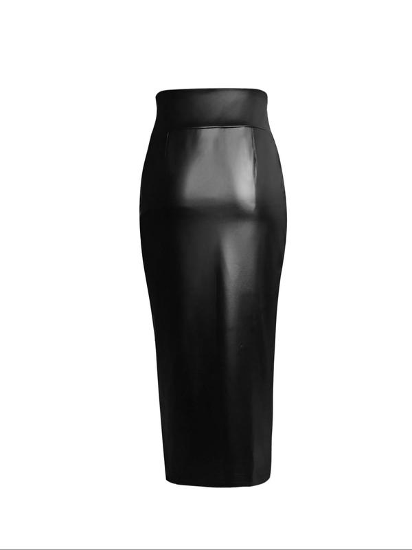 Women's Solid Split Thigh Zipper Bodycon Skirt, Fashion Casual High Waist Midi Skirt for Daily Outdoor Wear, Women's Bottoms for Fall & Winter