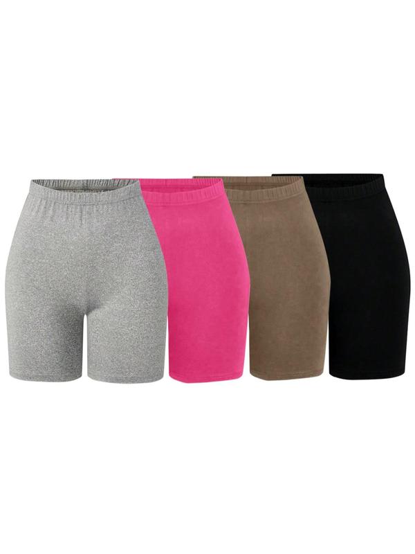 Women's Solid Elastic Waist Short Leggings, Casual Comfy Breathable Skinny Shorts for Daily Wear, Ladies Summer Bottoms