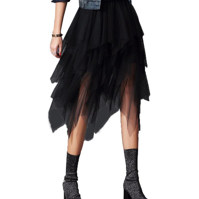 Women Tulle Skirt High Waist Tiered Layered Mesh Ballet Prom Party Tulle Tutu A-line Midi Skirt