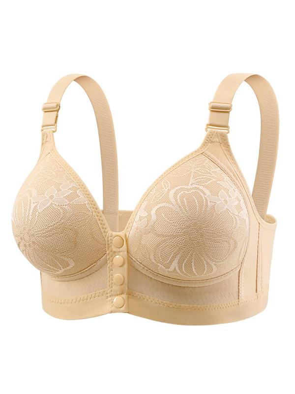 Women's Solid Color Buckle Front Push Up Bra, Breathable Comfortable Wireless Bra, Soft Lingerie for Daily Wear