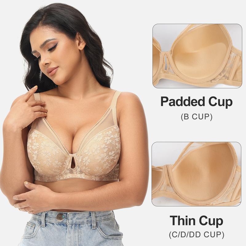 FallSweet Lace Push Up Bras for Women Underwire Padded Add one Cup Bra in Lace Sexy Brassiere