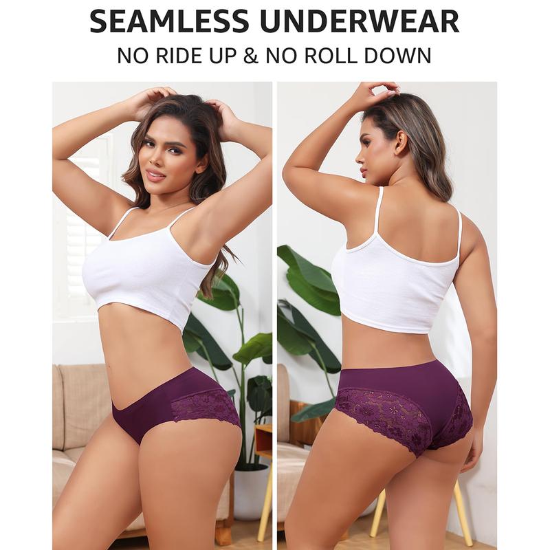 LEVAO Cheeky Underwear for Women Lace Seamless Bikini Panties Ladies Soft No Show Hipster 6 Pack S-XXL