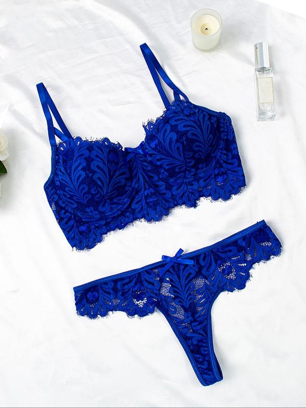 Women's Contrast Lace Bow Decor Bra & Panty Two-Piece Set, Sexy Lingerie Set for Women, Women's Lingerie & Underwear for All Seasons