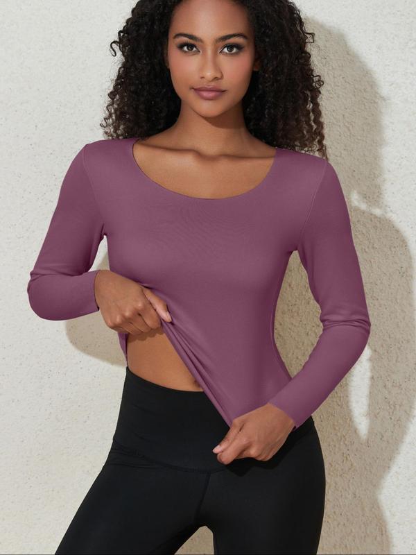 Women's Solid Long Sleeve Thermal Underwear Top, Casual Comfy Double Side Brushed Warm Top for Fall & Winter, Women's Underwear for Daily Wear