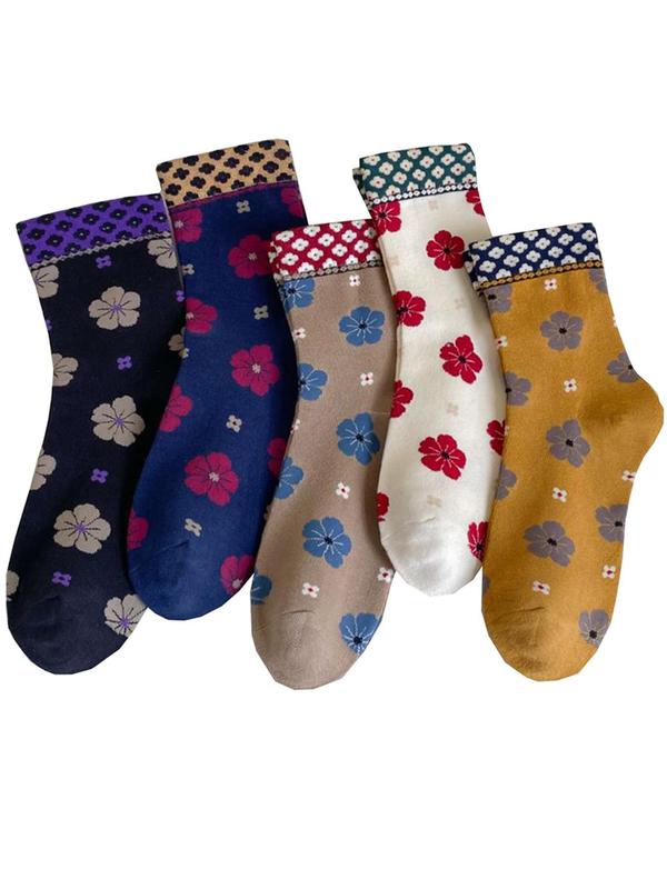 Women's Floral Print Crew Socks, Casual Comfy Breathable Socks for Fall & Winter, Women's Socks for Daily Wear