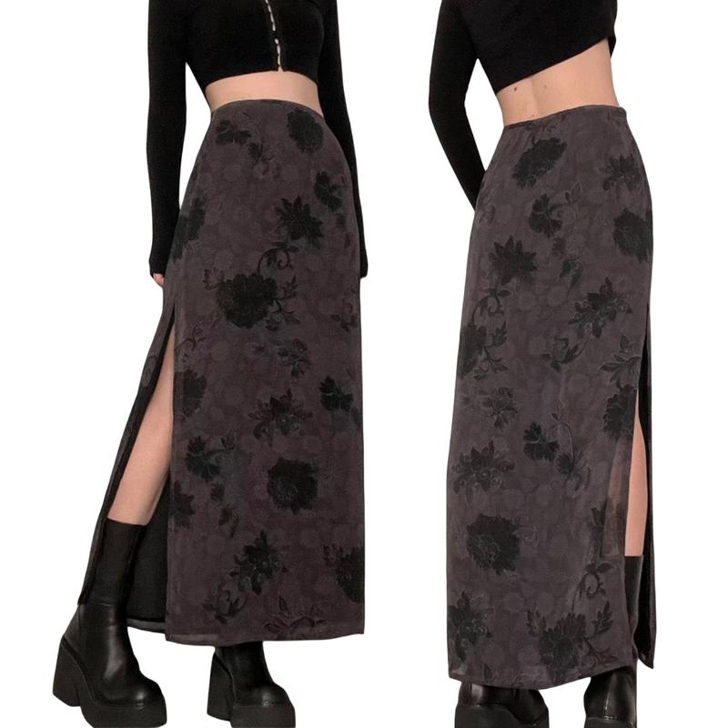 Women's Fairy Grunge Midi Skirt High Waist Vintage A-Line Long Skirt Lace Up Solid Color Y2K Streetwear Clothes