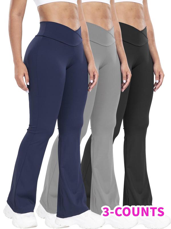 Women's Solid Color Flare Leg Pants, Casual Comfy Bell Bottom Trousers for Daily Wear, Ladies Bottoms for All Seasons