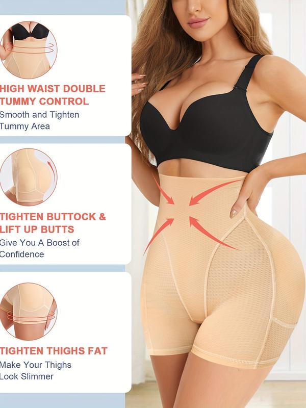 Women's Solid High Waist Seamless Removable Pad Shapewear Shorts, High Stretch Tummy Control Shapewear Clothing, Ladies Shapewear Bottoms for All Seasons