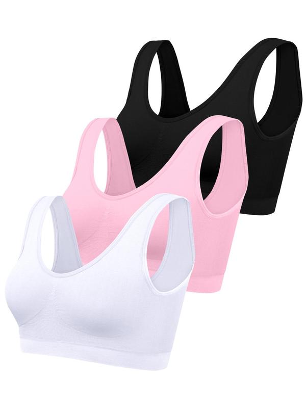 Women's 3pcs Solid Backless Wireless Push Up Bra, Comfortable Breathable Simple Crop Tank Top for Daily Wear,  Bras for Women,  Summer Wear, Women's Bralette Lingerie Top for All Seasons