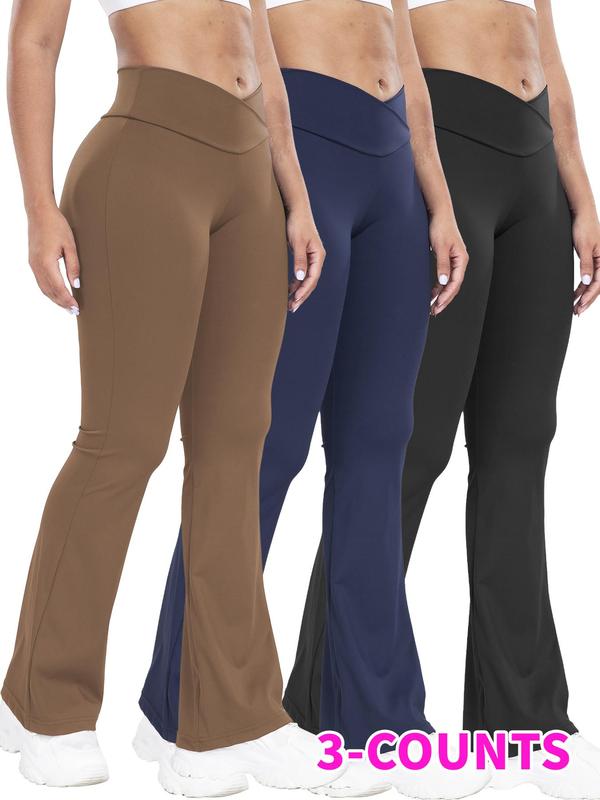 Women's Solid Color Flare Leg Pants, Casual Comfy Bell Bottom Trousers for Daily Wear, Ladies Bottoms for All Seasons