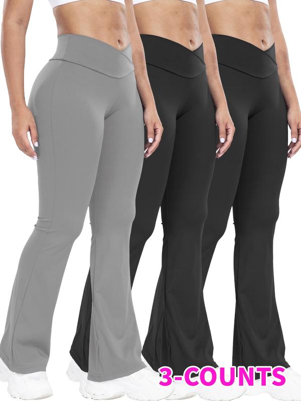 Women's Solid Color Flare Leg Pants, Casual Comfy Bell Bottom Trousers for Daily Wear, Ladies Bottoms for All Seasons