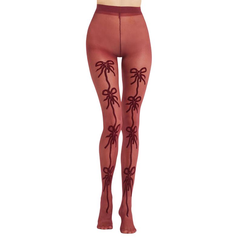 Women's Sheer Mesh Tights y2k High Waist See-Through Pantyhose Bow Print Stockings Party Clubwear