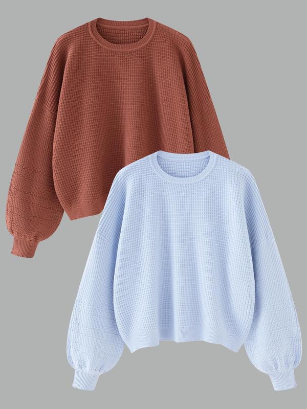 Women's Solid Drop Shoulder Sweater, Casual Long Sleeve Round Neck Jumper for Fall & Winter, Fashion Ladies' Knitwear for Daily Wear