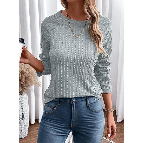 Dokotoo Long Sleeve Lightweight Tops 2024 Fall Fashion Trendy T-Shirts Crewneck Casual Knit Basic Tee