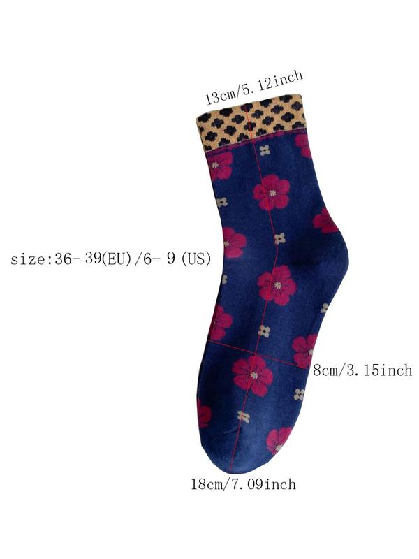 Women's Floral Print Crew Socks, Casual Comfy Breathable Socks for Fall & Winter, Women's Socks for Daily Wear