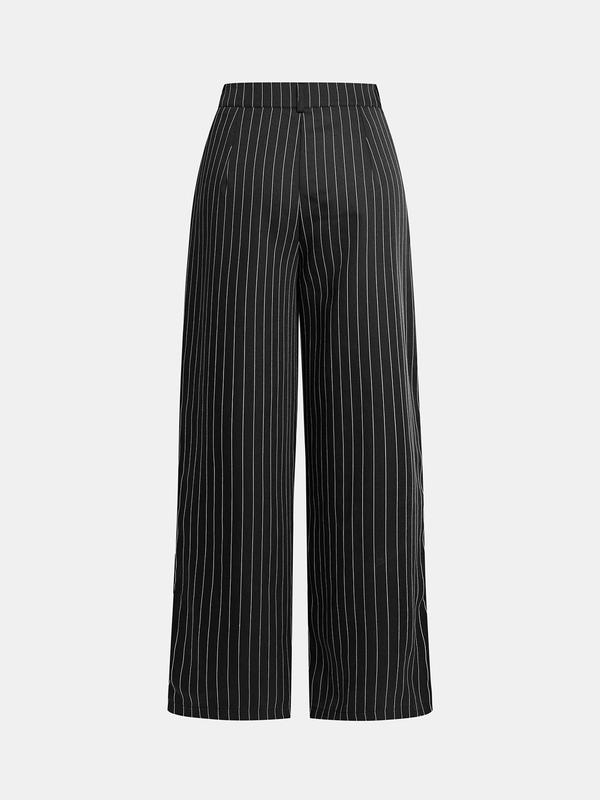 YOZY Women's Striped Print Button Fly Pocket Straight Leg Pants, Casual Comfy Trousers for Daily Wear, Ladies Bottoms for All Seasons