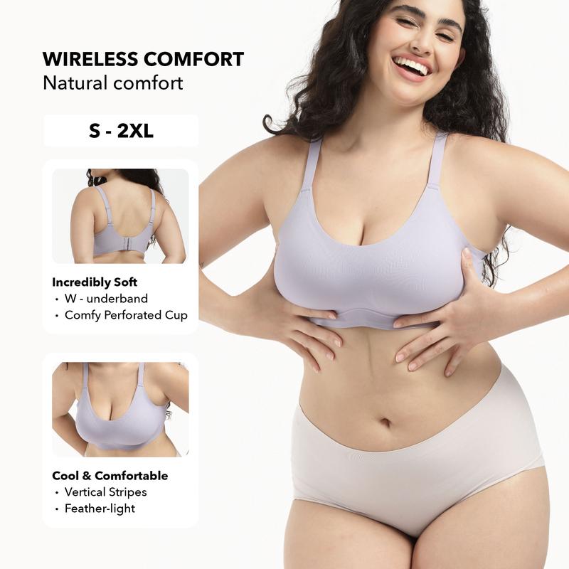 COMFELIE Seamless Wireless Bra for Women, Soft Wireless Bralette Full Coverage Sport Everyday Bra, Spaghetti Bra Fit for Cup B-D EB058