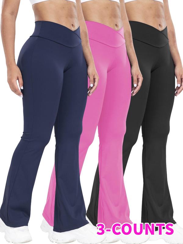 Women's Solid Color Flare Leg Pants, Casual Comfy Bell Bottom Trousers for Daily Wear, Ladies Bottoms for All Seasons