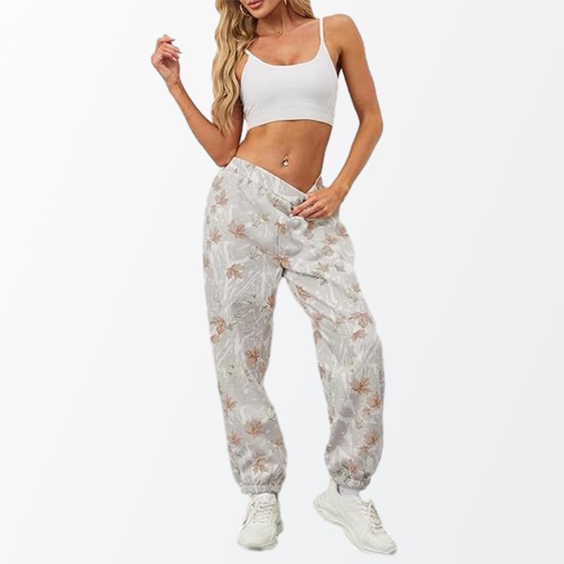 Women's Maple Leaf Sweatpants Pattern Print Jogging Pants Y2K Camouflage Loose Sweatpants Stretch High Waist Pants Sports Fitness Jogging Pants Casual Pants with Pockets