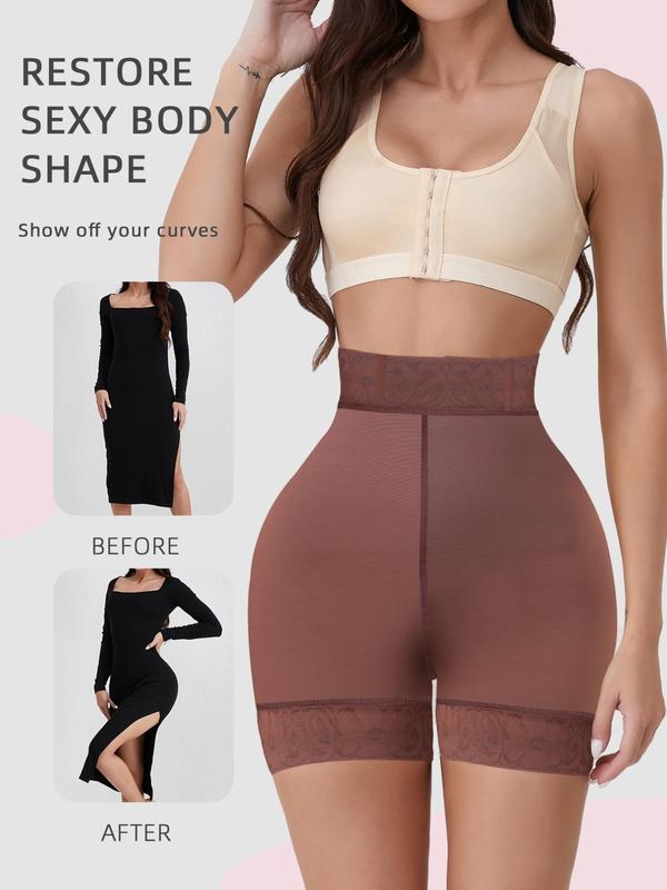 Women's Contrast Lace High Waist Shapewear Shorts, Casual Tummy Control Butt Lift Shaper, Ladies Shapewear Bottoms for Daily Wear