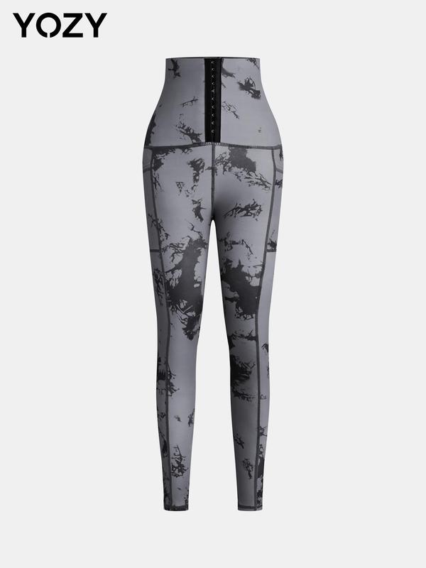 YOZY Women's Tie Dye Print Hook & Eye Front High Waist Leggings, Casual Comfy Breathable Pocket Design Skinny Pants for Daily Wear, Ladies Bottoms for All Seasons