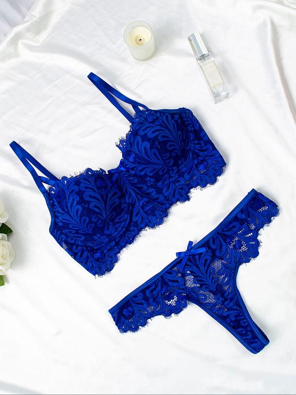 Women's Contrast Lace Bow Decor Bra & Panty Two-Piece Set, Sexy Lingerie Set for Women, Women's Lingerie & Underwear for All Seasons