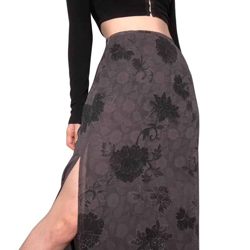 Women's Fairy Grunge Midi Skirt High Waist Vintage A-Line Long Skirt Lace Up Solid Color Y2K Streetwear Clothes