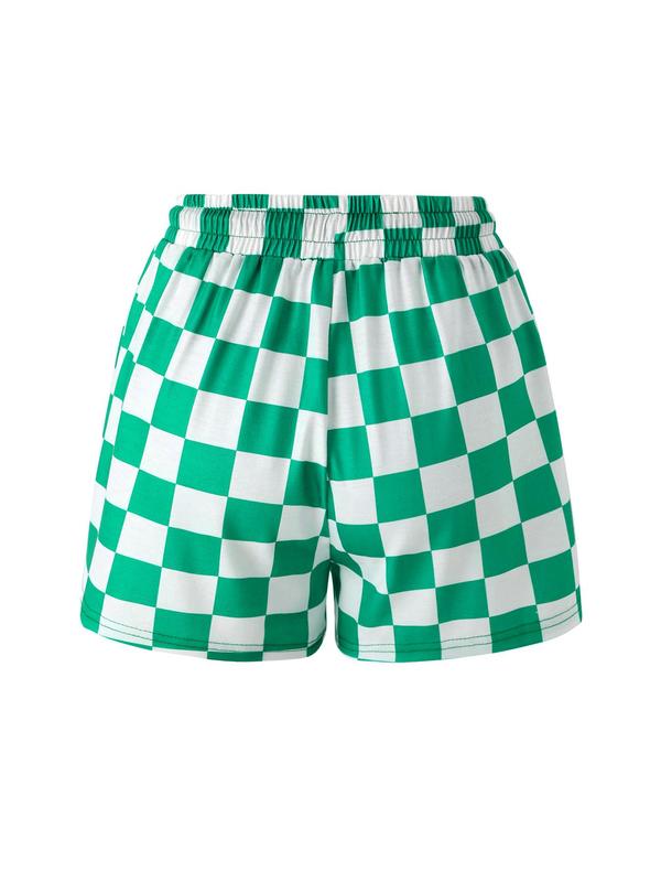 Women's Checkerboard Print Drawstring Waist Shorts, Lady Casual Comfort Pocket Shorts for Summer, Shorts for Women, Back To School Comfy Shorts, Women's Bottoms for Daily Wear, Womenswear