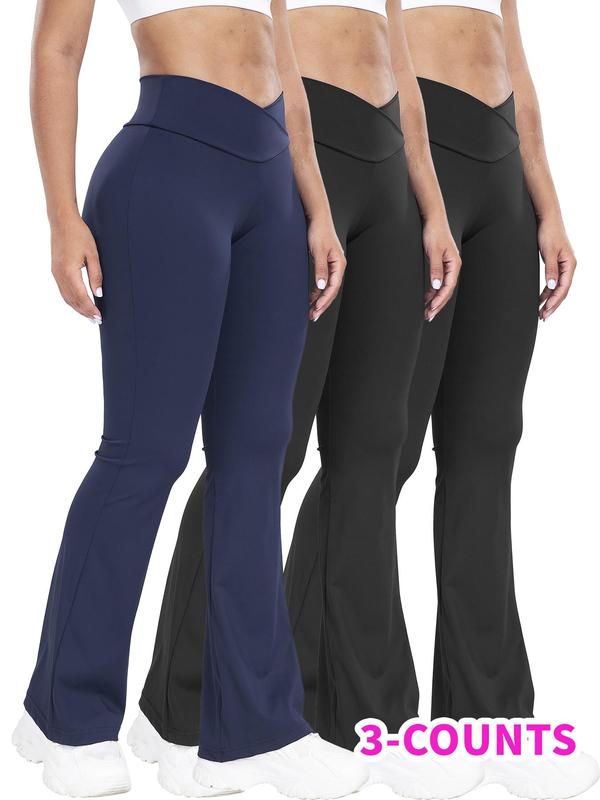 Women's Solid Color Flare Leg Pants, Casual Comfy Bell Bottom Trousers for Daily Wear, Ladies Bottoms for All Seasons