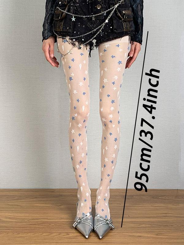 Women's Star Print Hollow Out Fishnet Tights, Fashionable Comfy Breathable Pantyhose for Daily Wear, 2 Pairs Ladies Tights for All Seasons