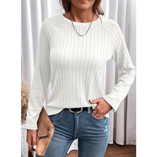 Dokotoo Long Sleeve Lightweight Tops 2024 Fall Fashion Trendy T-Shirts Crewneck Casual Knit Basic Tee