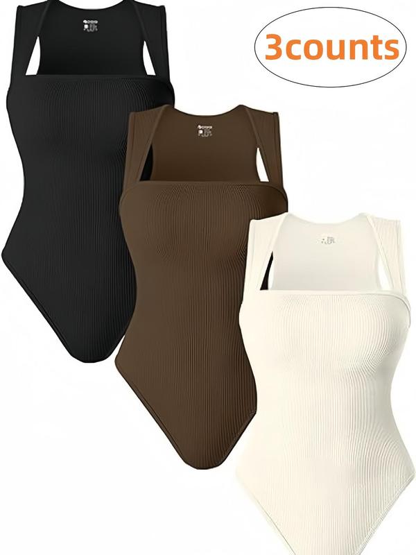 Women's Solid Square Neck Shapewear Bodysuit, High Stretch Seamless Bodysuit, Tummy Control Butt Lifter, Ladies Shapewear for All Seasons