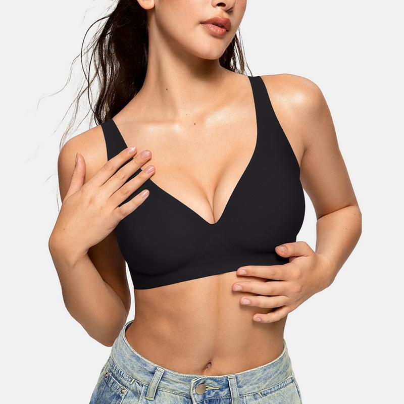 Vertvie Women Wireless Seamless Bras Deep V No Underwire Push Up Bras Wirefree Full Coverage Bralettes Plunge Sport T Shirt Bra Nylon Spandex