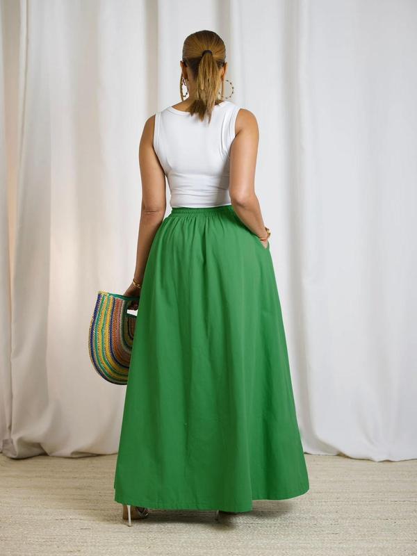 Women's Plain Drawstring High Waist Skirt, Casual Pocket Wrap Long Skirts for Summer, Maxi Skirt, Skirts for Women, Skirts for Summer, Ladies Bottoms for Beach Holiday Vacation