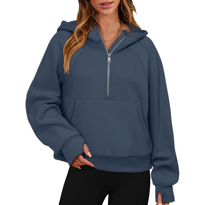 ONLYSHE Womens Sweatshirts Half Zip Cropped Pullover Fleece Quarter Zipper Hoodies Fall outfits Clothes Thumb Hole