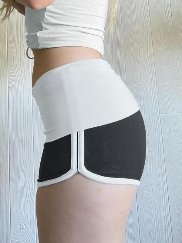 Women's Colorblock Drop Waist Shorts, Back To School Summer Female Shorts, Casual Comfy Skinny Shorts for Daily Outdoor Wear, Ladies Bottoms for Summer, Summer Clothes Women, Downtown Girl Clothes