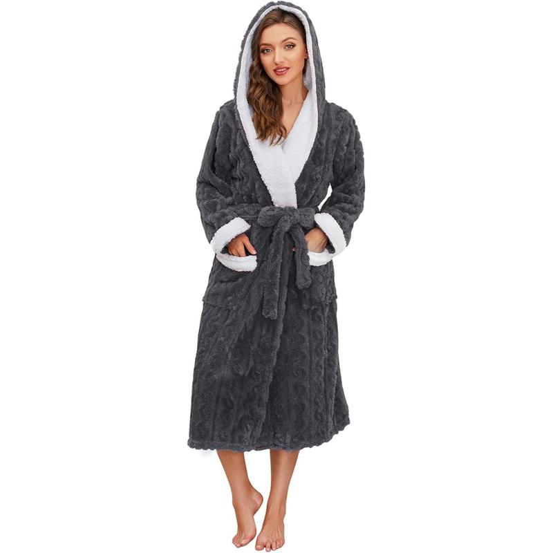 Plush Long Hooded Robes for Women, Soft Fluffy Womens Fleece Robe Thicker Warm Bathrobes