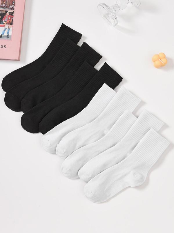 Women's 10 Pairs Solid Crew Socks, Basic Simple Mid Calf Socks for Daily Wear, Women's Socks for All Seasons